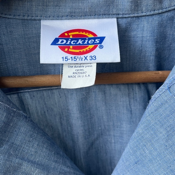 Vintage 89s Dickies Men's Blue Chambray Button-Down Work Shirt L - Picture 9 of 9